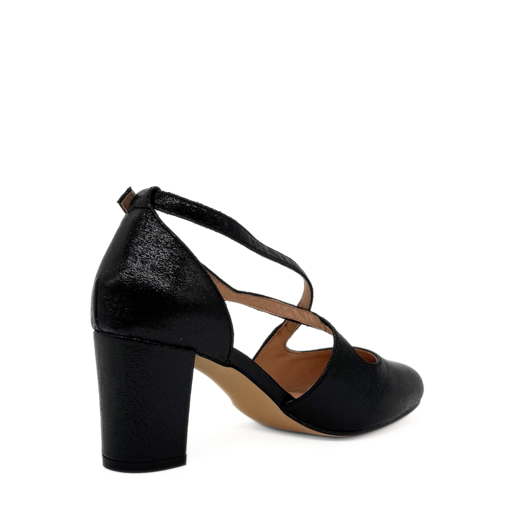 Oren cross-strap block heel in black