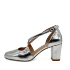 Oren cross-strap block heel in silver
