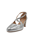 Oren cross-strap block heel in silver