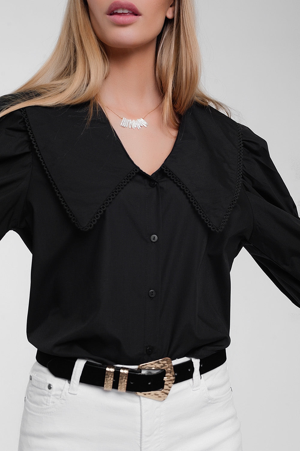 Oversized Statement Collar Button-Up Blouse | Q2
