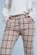 Houndstooth Check Button-Front Pants | Q2