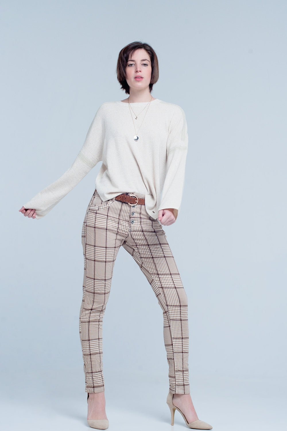Houndstooth Check Button-Front Pants | Q2