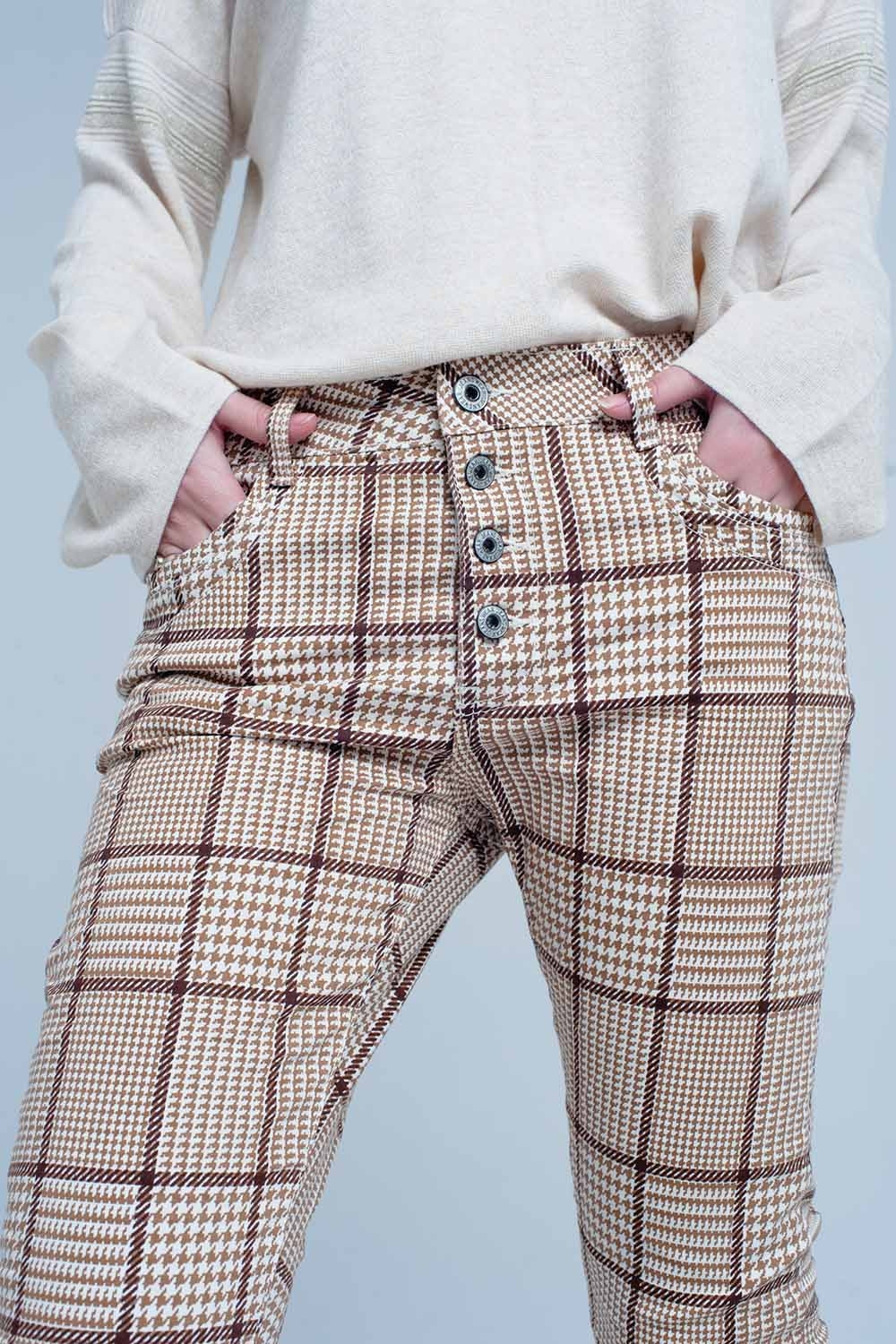 Houndstooth Check Button-Front Pants | Q2