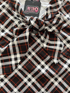 Plaid Bow Top in burgundy and white plaid with an oversized neck bow