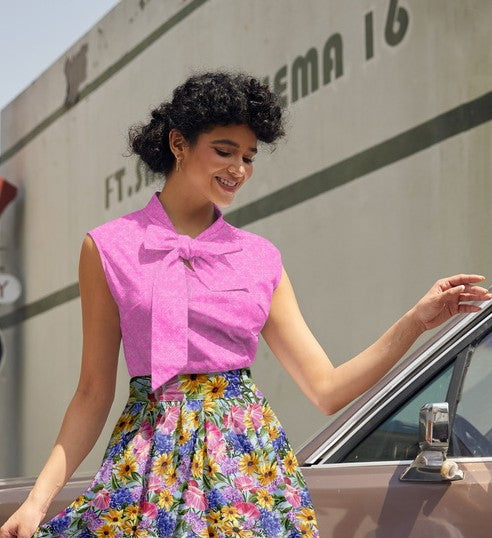 Pretty in Pink Bow Top in hot pink cotton with an oversized neck bow