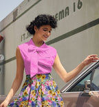 Pretty in Pink Bow Top in hot pink cotton with an oversized neck bow