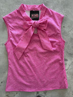 Pretty in Pink Bow Top in hot pink cotton with an oversized neck bow