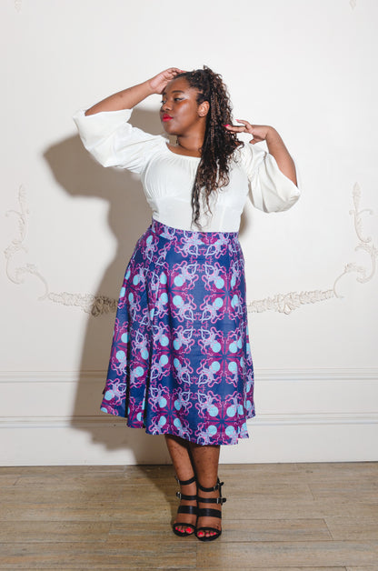 Final Sale - Long Jun Skirt in Blue Daddy Cthulhu Cotton Sateen | Laura Byrnes & Hope Johnstun