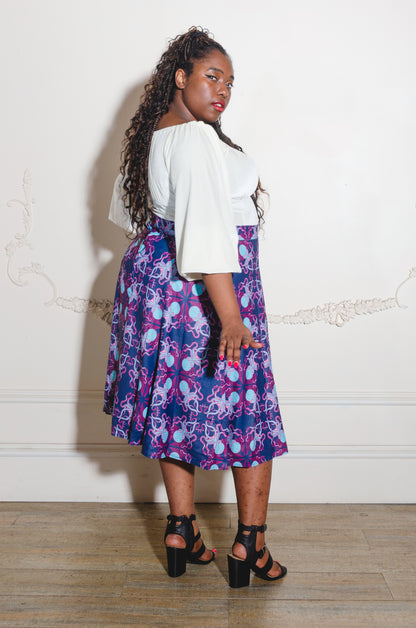 Final Sale - Long Jun Skirt in Blue Daddy Cthulhu Cotton Sateen | Laura Byrnes & Hope Johnstun