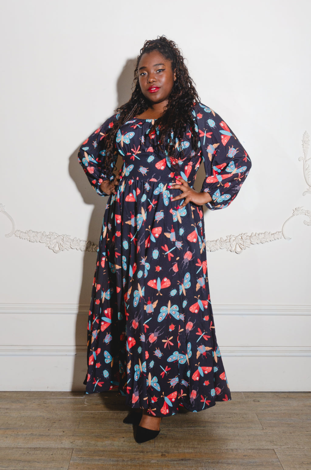 Swann 70s Maxi Dress in Insect Print Crepe | Laura Byrnes