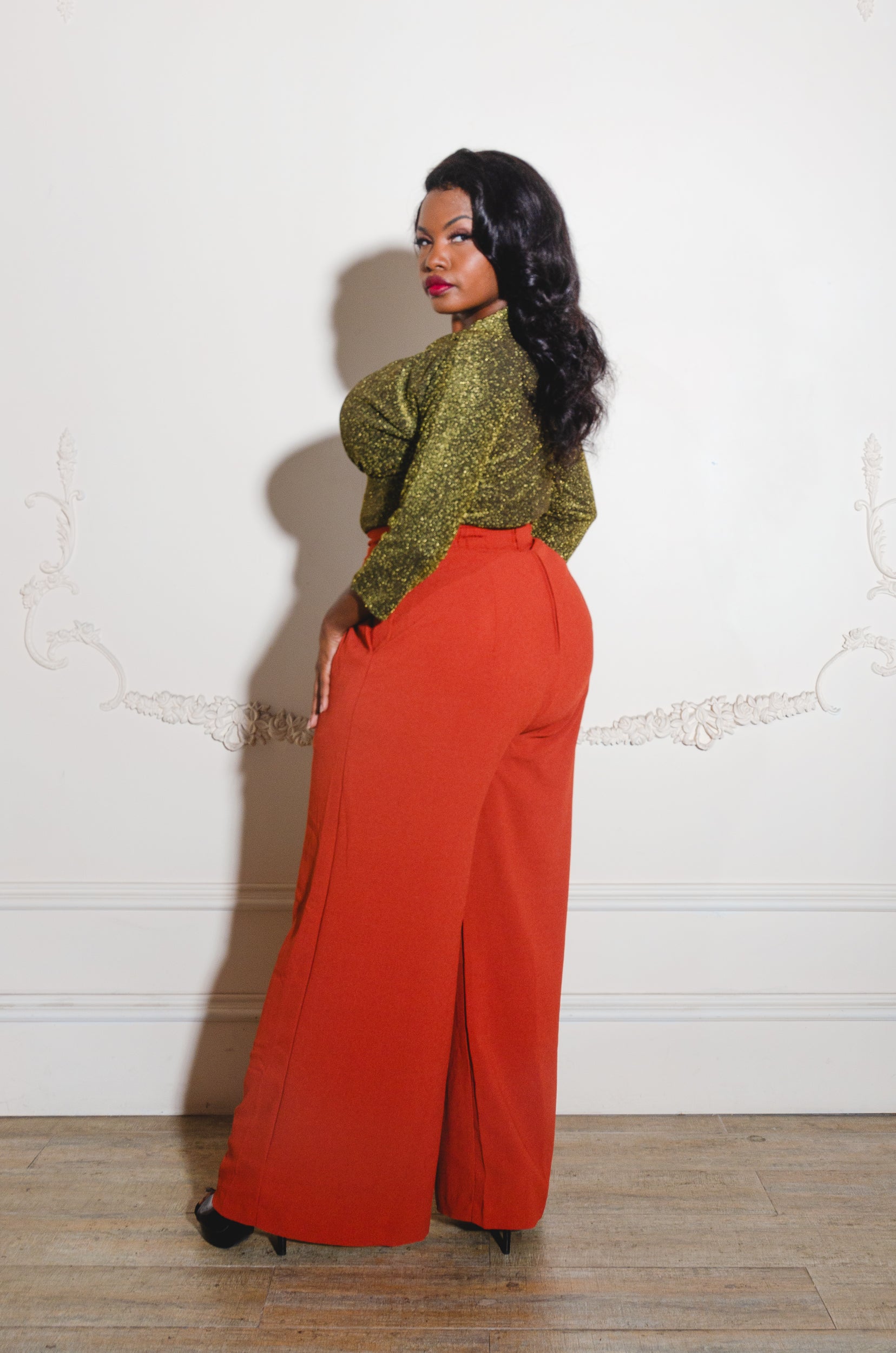 Malia Top in Gold Lurex Ponte | Laura Byrnes Design