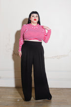 Joanna Long Sleeved Crop Top in Red and White Striped Knit | Deadly Dames