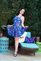 Frenchie Beach Coverup Swim Skater Skirt in Dark Blue Cherry Girl