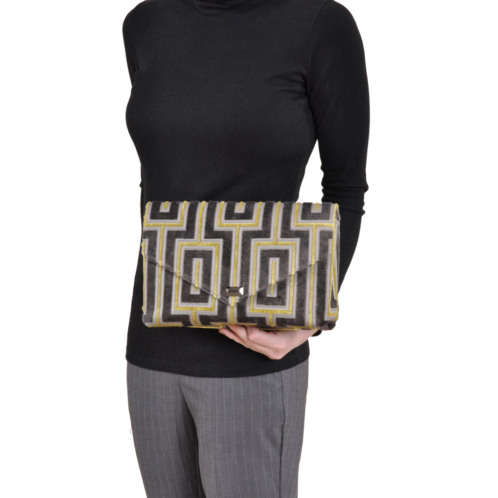 Maze grey velvet envelope clutch, another view, by Pinup Girl Clothing