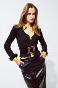 Ribbed Cardigan With With Feathers and Gold Buttons