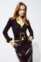 Ribbed Cardigan With With Feathers and Gold Buttons