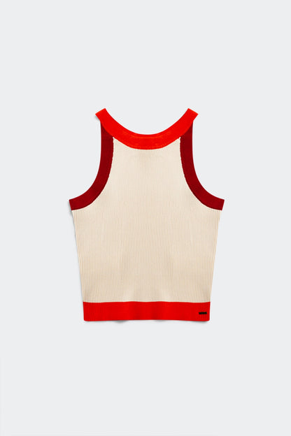 Ribbed Colorblock Red Orange and Cream Cropped Tank | Q2