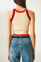Ribbed Colorblock Red Orange and Cream Cropped Tank | Q2