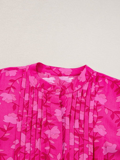 Fuchsia Rose Puff Midi Dress