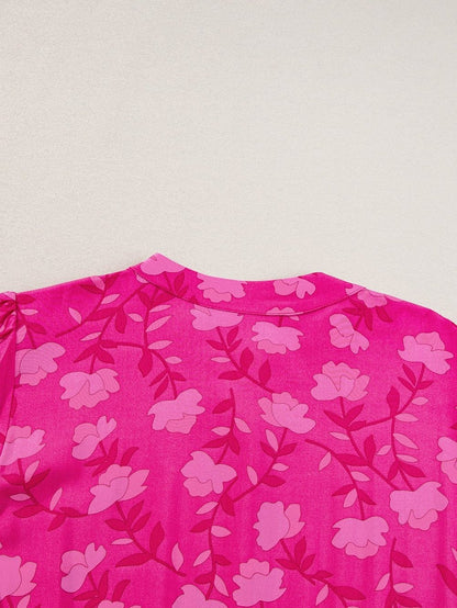 Fuchsia Rose Puff Midi Dress