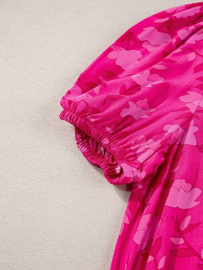 Fuchsia Rose Puff Midi Dress