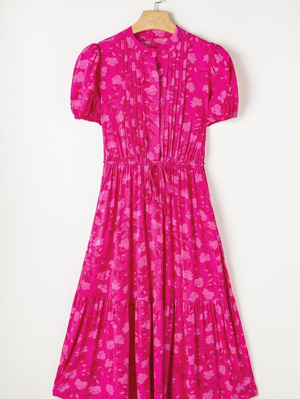 Fuchsia Rose Puff Midi Dress