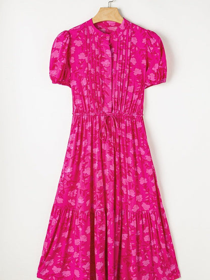 Fuchsia Rose Puff Midi Dress