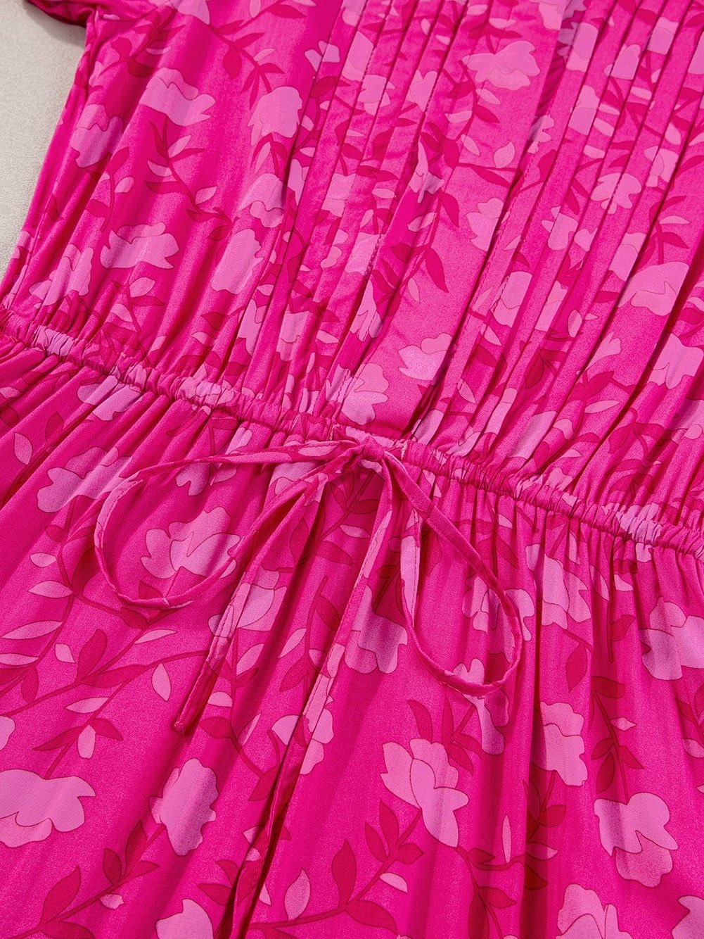Fuchsia Rose Puff Midi Dress