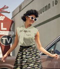 Sage Dot Bow Top in sage green cotton with an oversized neck bow