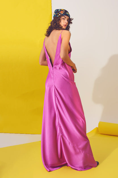 Satin Maxi Dress With Spaghetti Straps in Fuchsia | Q2