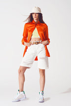 Luminous Satin Button-Up Blouse with Split Cuffs in Burnt Sienna | Q2