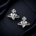 Saturn Ring Stud Earrings in silver tone