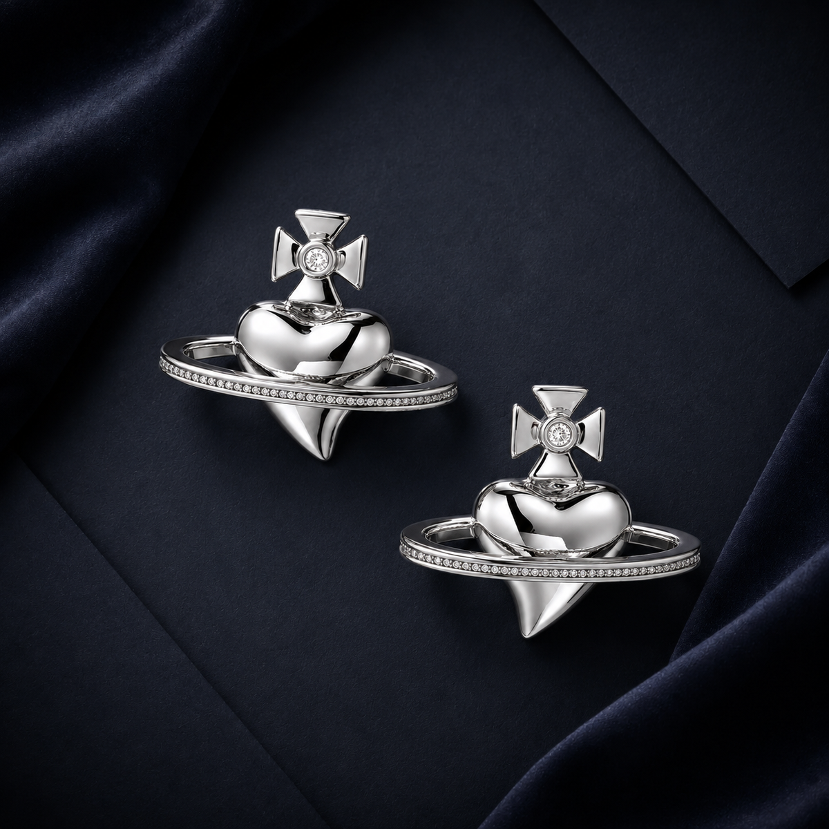 Saturn Ring Stud Earrings in silver tone