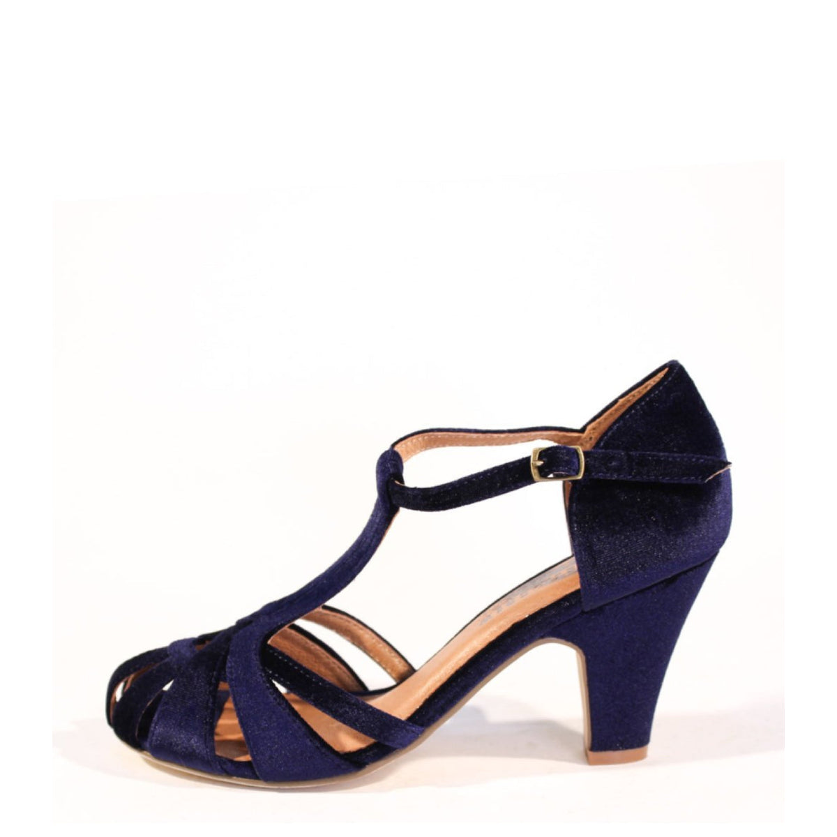 Sergi Velvet T-Strap Heels in navy by Pinup Girl Clothing