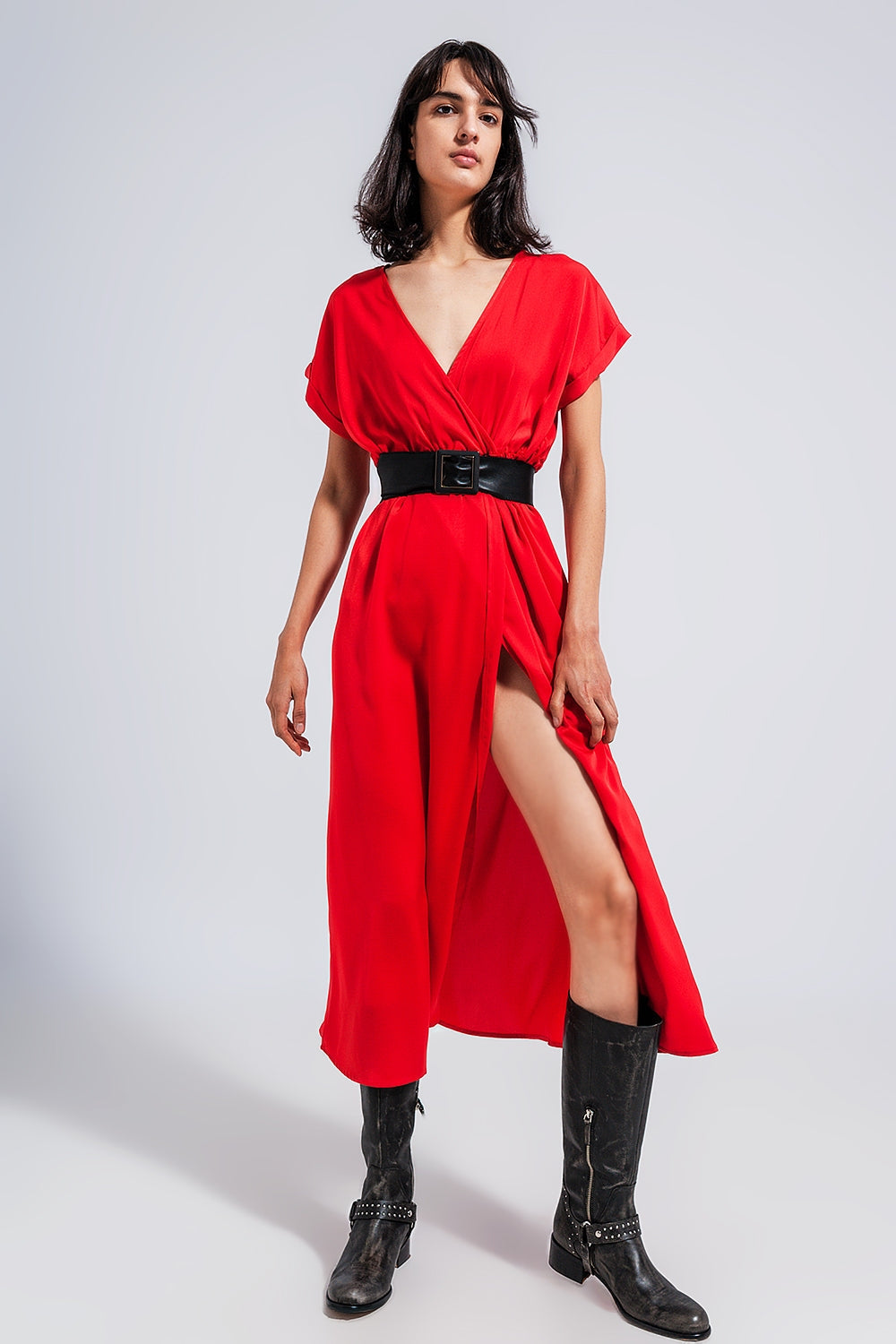 Satin Plunge Waist-Tie Maxi Dress