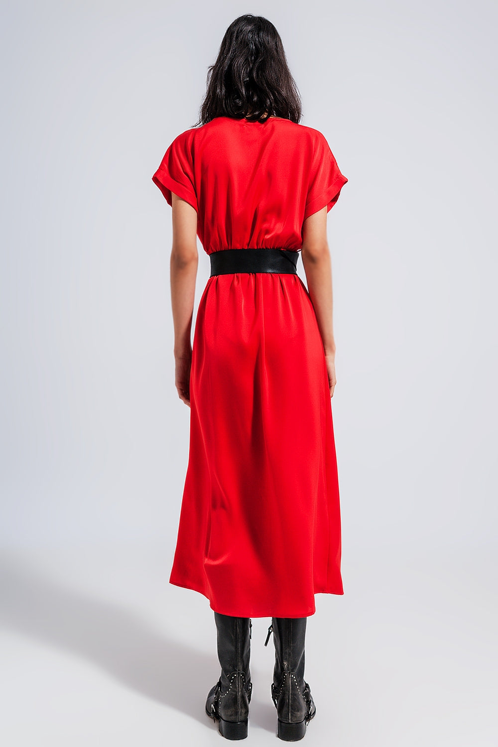 Satin Plunge Waist-Tie Maxi Dress