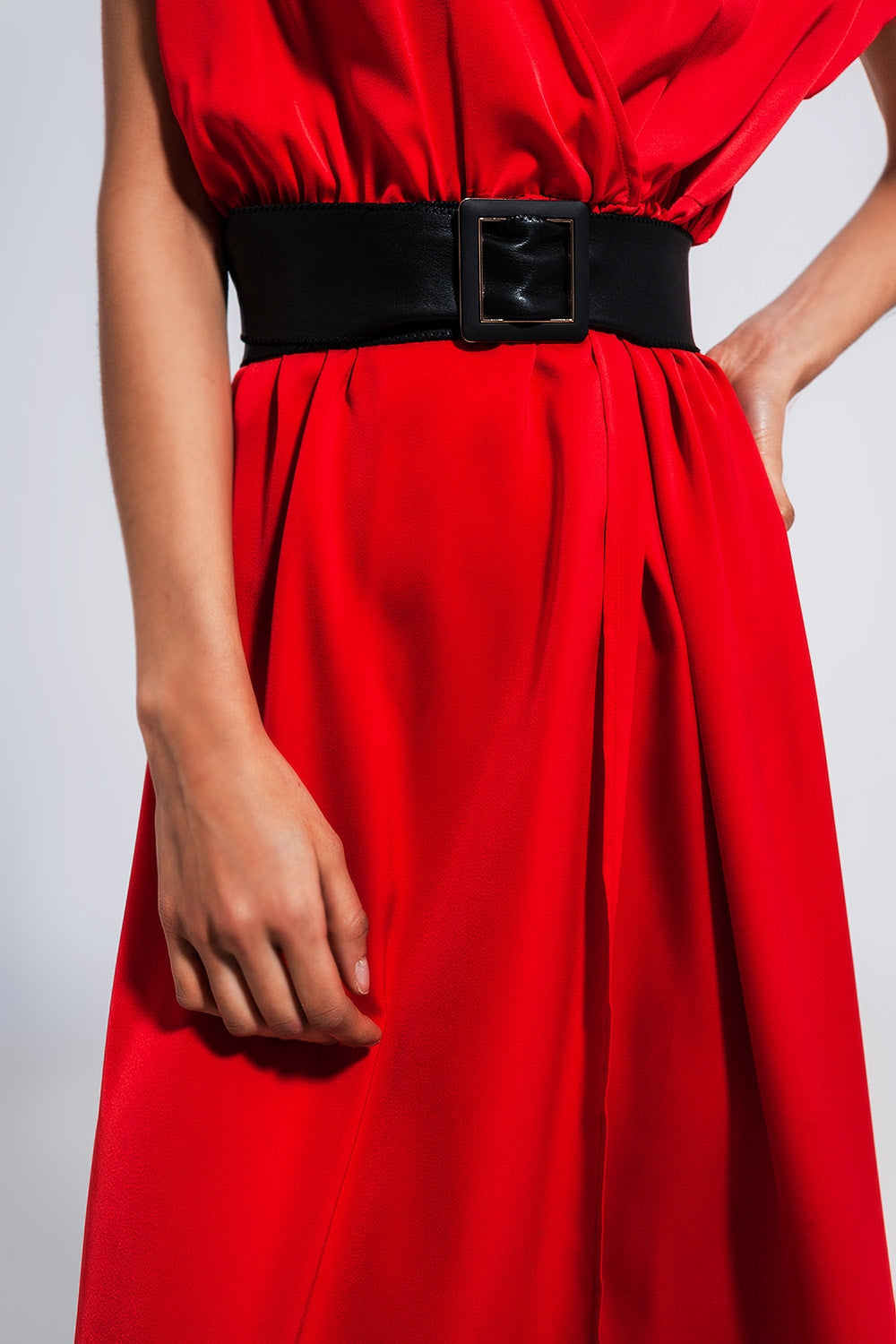 Satin Plunge Waist-Tie Maxi Dress