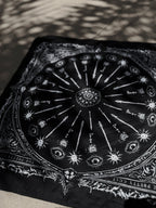 Sigil Print Square Scarf in black with a white occult sigil wheel