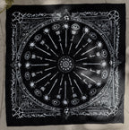 Sigil Print Square Scarf in black with a white occult sigil wheel