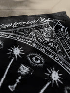 Sigil Print Square Scarf in black with a white occult sigil wheel