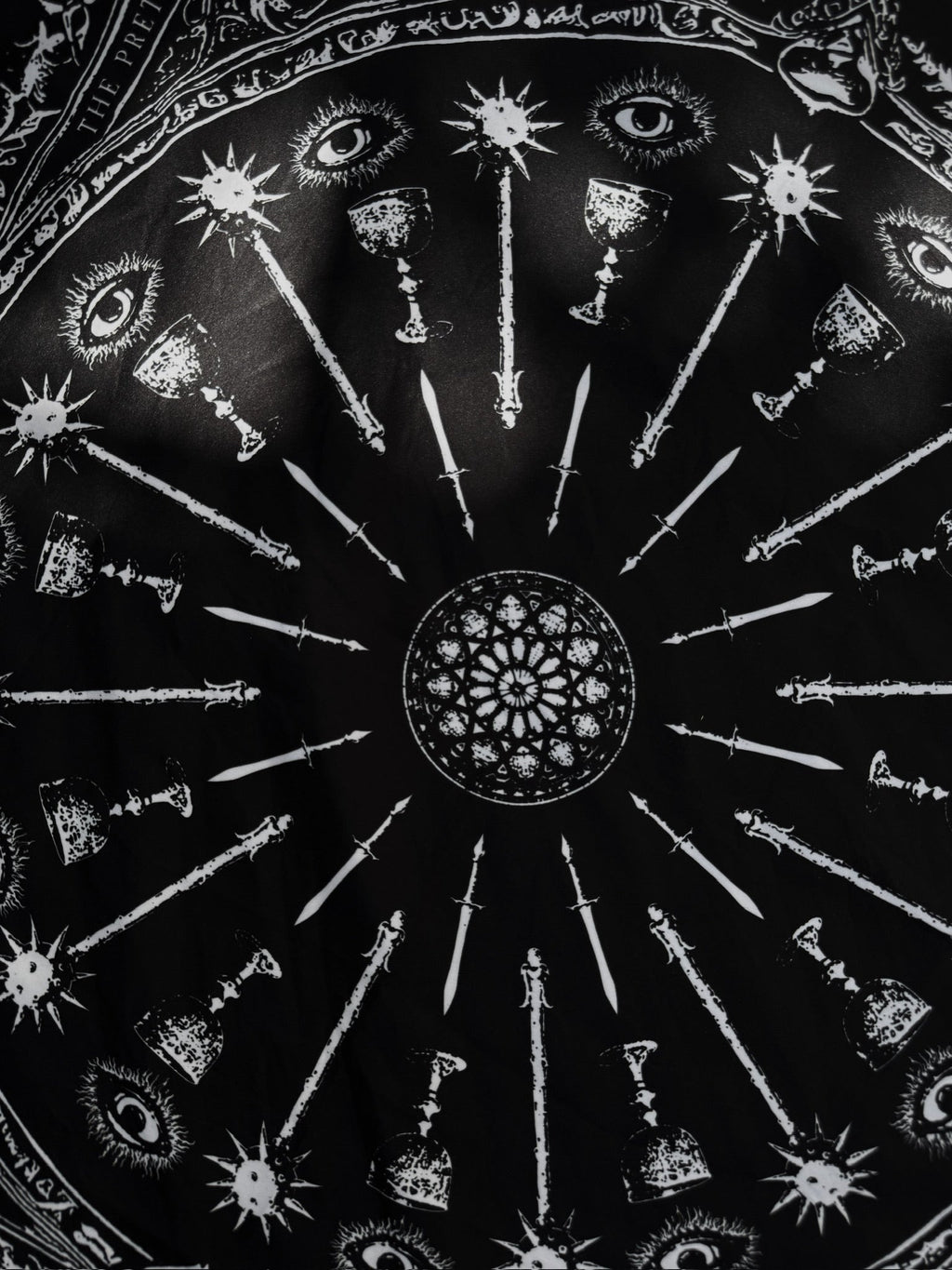 Sigil Print Square Scarf in black with a white occult sigil wheel