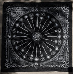 Sigil Print Square Scarf in black with a white occult sigil wheel