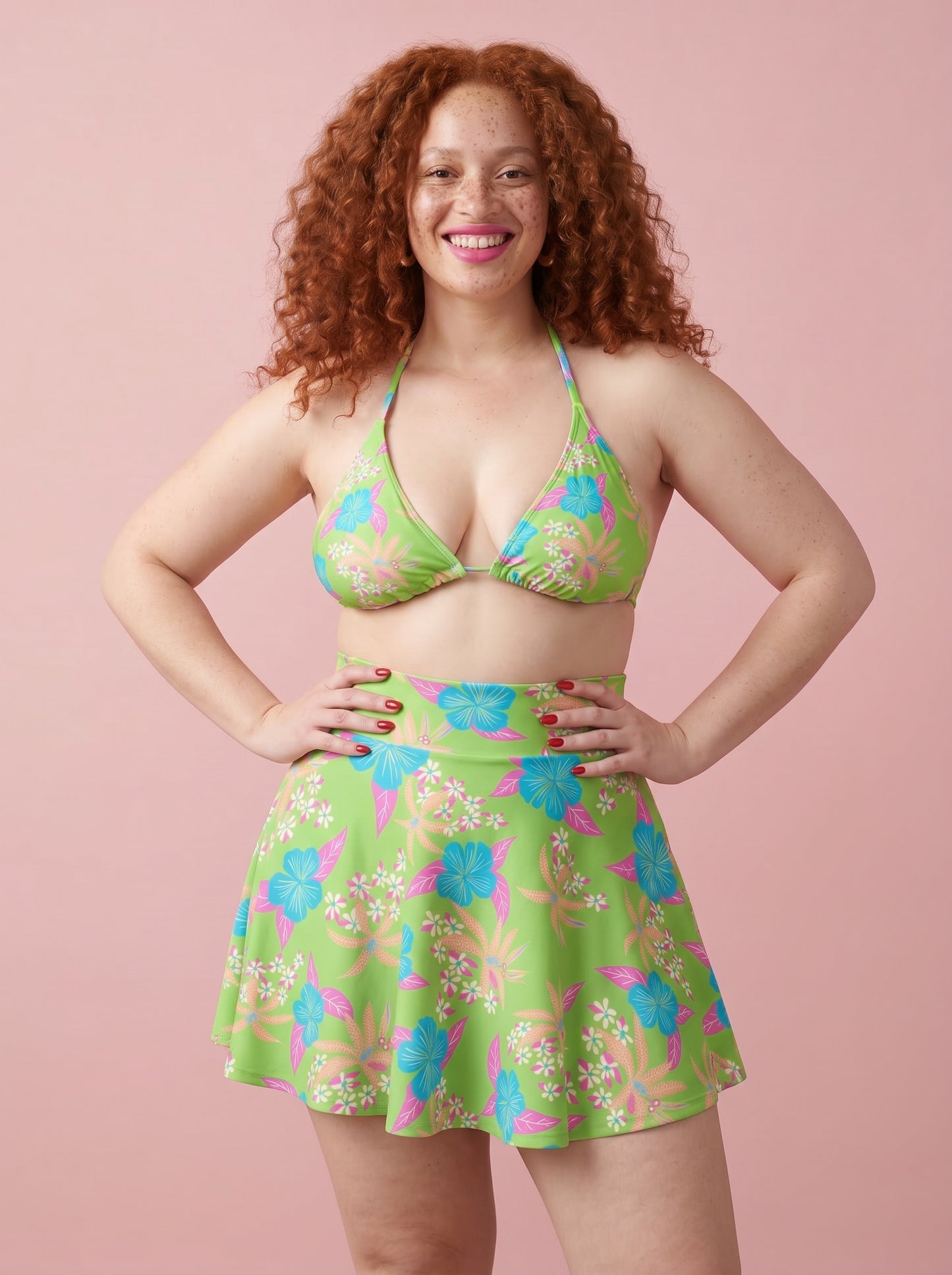 Louisa Green Tropical Hibiscus Skater Skirt Swim Coverup