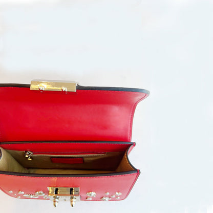 The Hollywood Studded Leather Crossbody Bag in Red