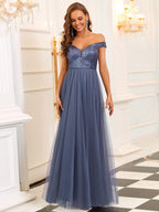 Marquee Off-Shoulder Sequin Tulle Gown