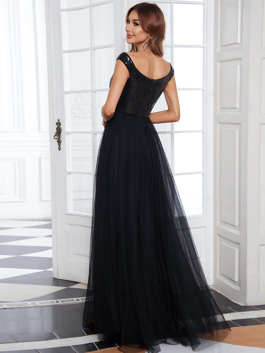 Marquee Off-Shoulder Sequin Tulle Gown