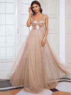 Marquee Off-Shoulder Sequin Tulle Gown