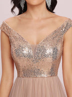 Marquee Off-Shoulder Sequin Tulle Gown