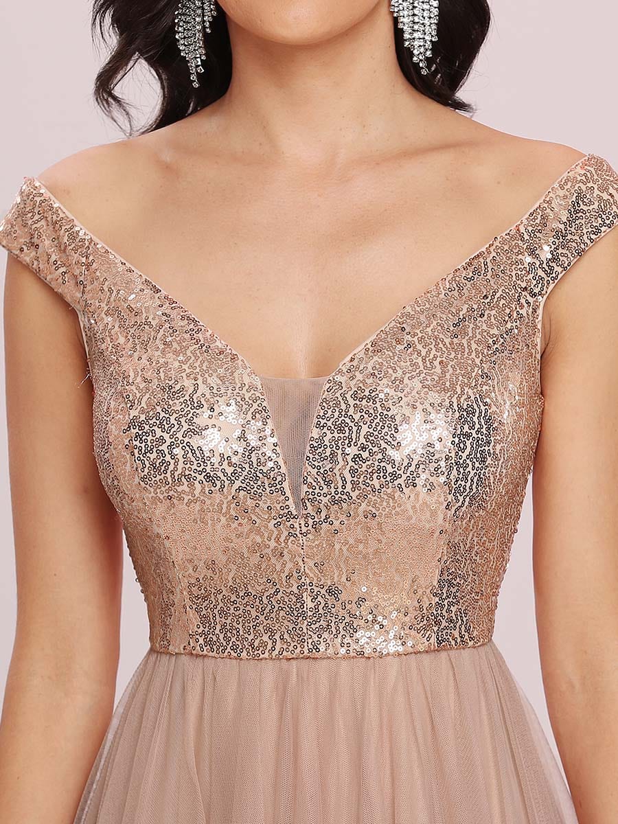 Marquee Off-Shoulder Sequin Tulle Gown