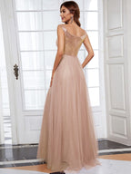 Marquee Off-Shoulder Sequin Tulle Gown